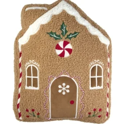 Coussin forme maison pain d'épice Noël tissu bouclette L40X30XH6 cm marron < Gifi Clearance