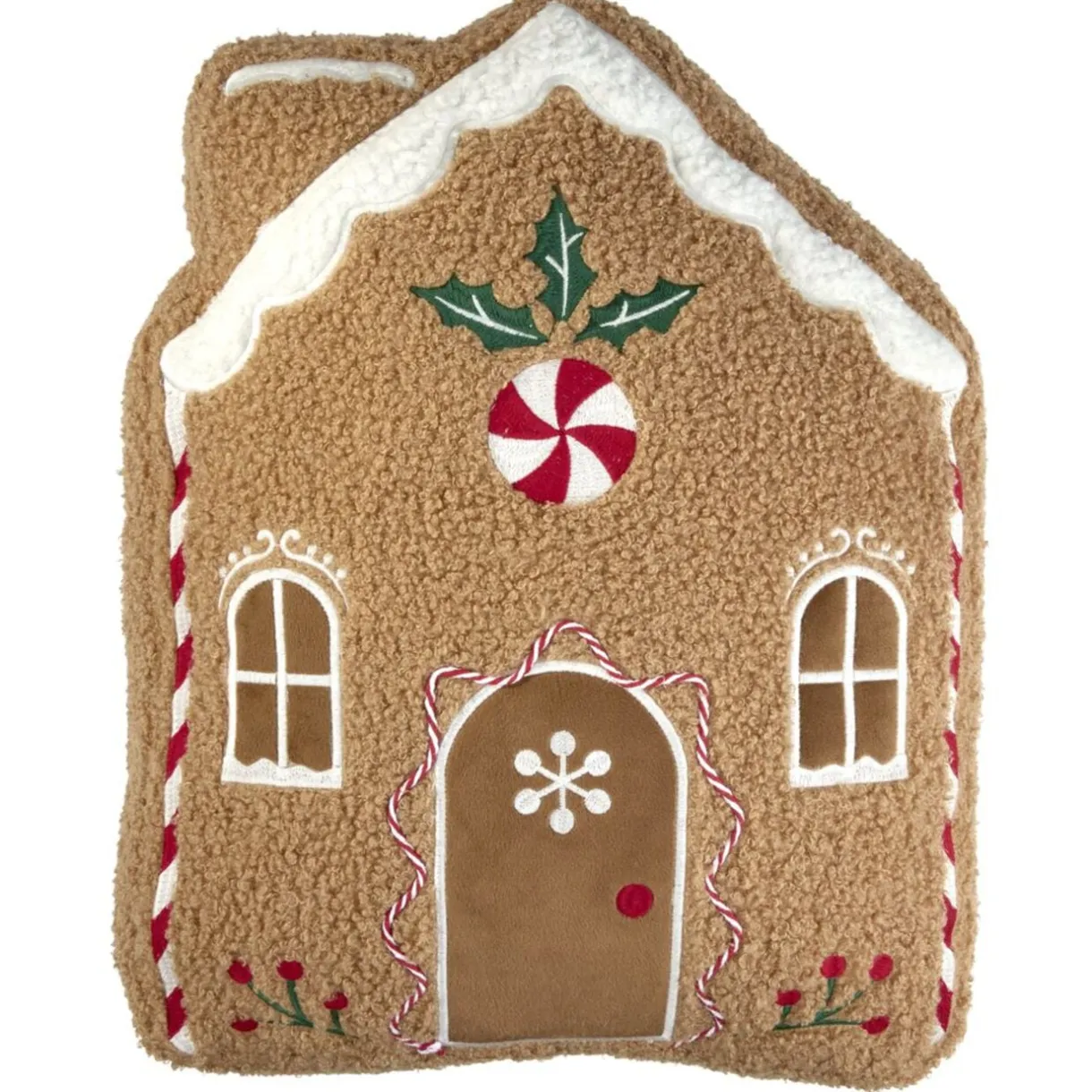 Coussin forme maison pain d'épice Noël tissu bouclette L40X30XH6 cm marron < Gifi Clearance