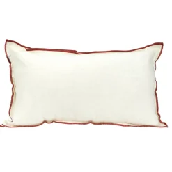 Coussin rectangulaire en lin et coton blanc bord orange 30x50cm