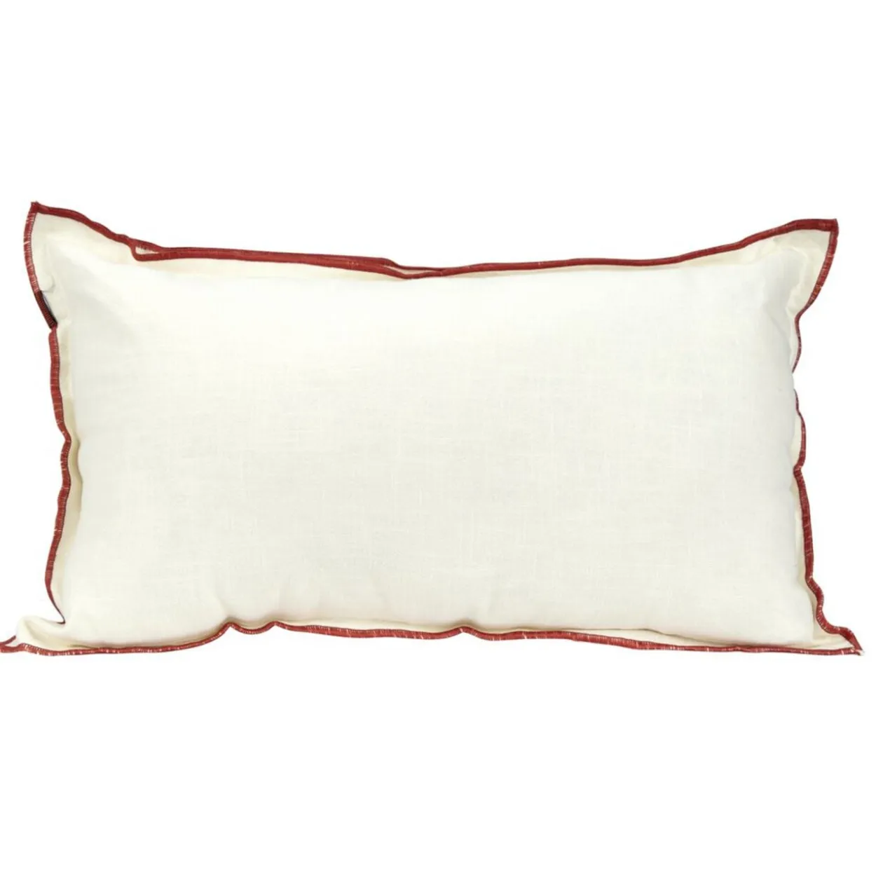 Coussin rectangulaire en lin et coton blanc bord orange 30x50cm