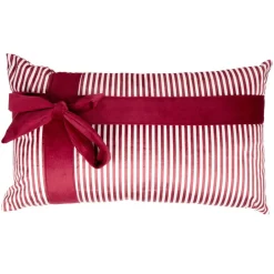 Coussin rectangulaire imprimé Noël avec noeud polyester L50X30 cm rouge et blanc