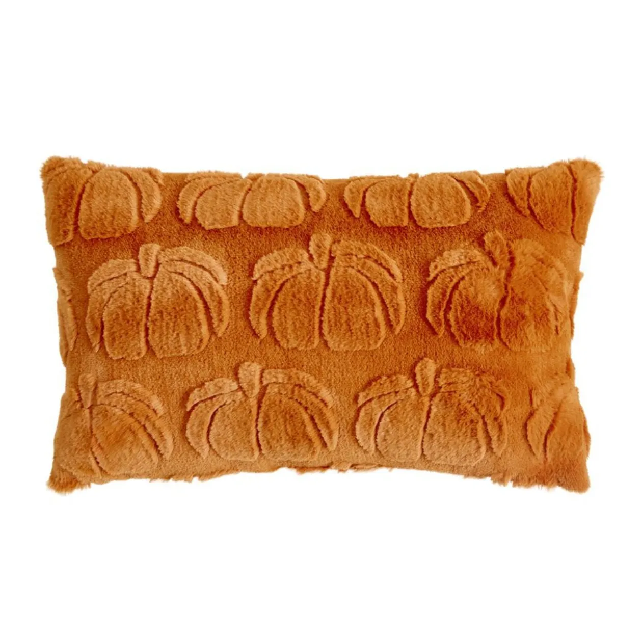 Coussin rectangulaire velours citrouilles en relief uni orange 30x50cm