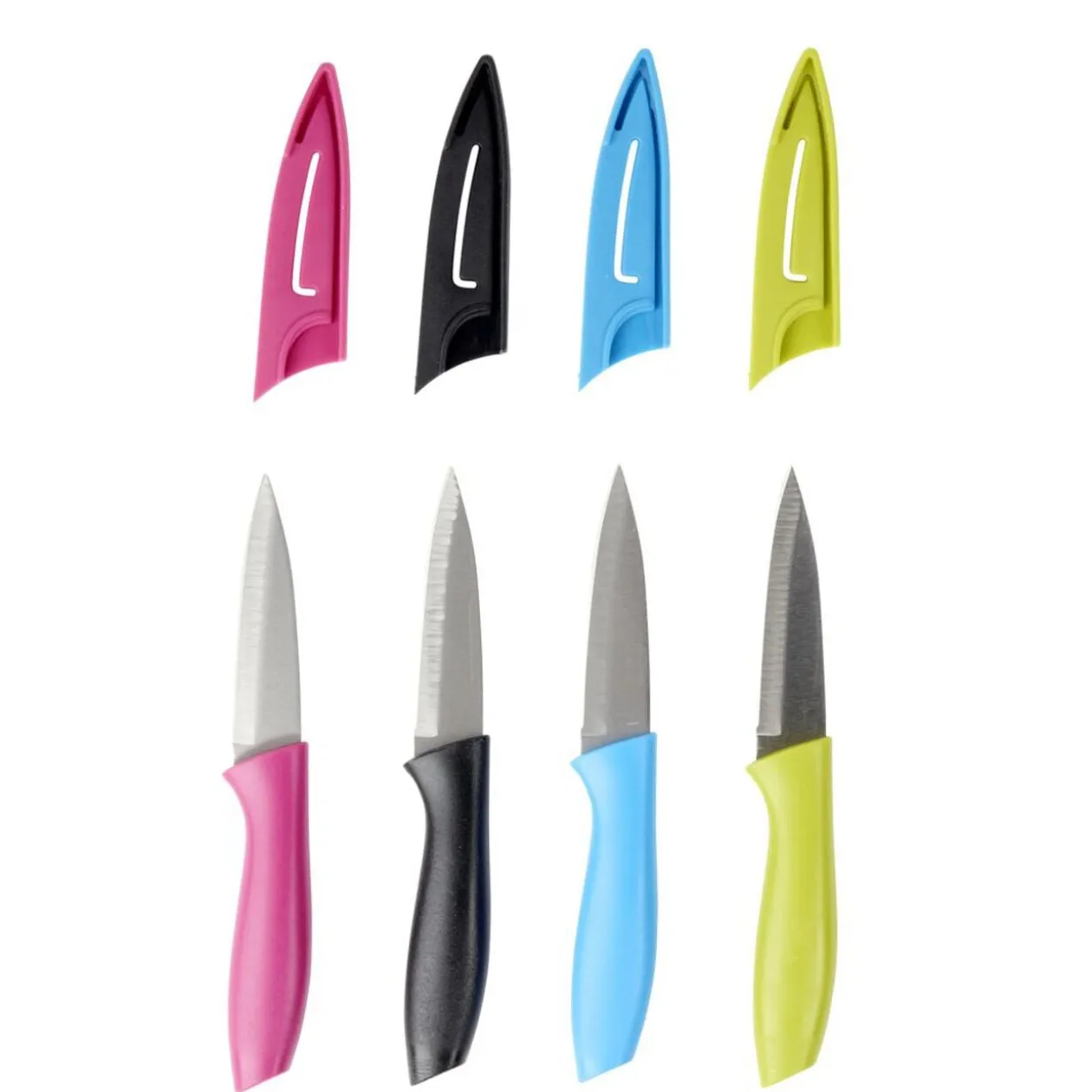 Couteau de cuisine x4 lame inox manche plastique coloré et étuis L19,5cm