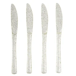 Couteau plastique réutilisable x4 pailleté doré L17cm