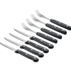 Couteau x4 et fourchette x4 manche plastique noir et lame acier L20cm