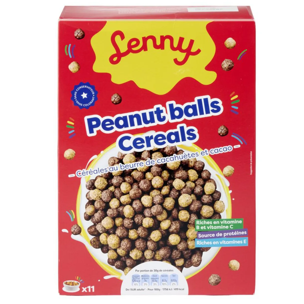 Céréales soufflées Lenny boules au beurre de cacahuète et cacao 300gr < Gifi Outlet