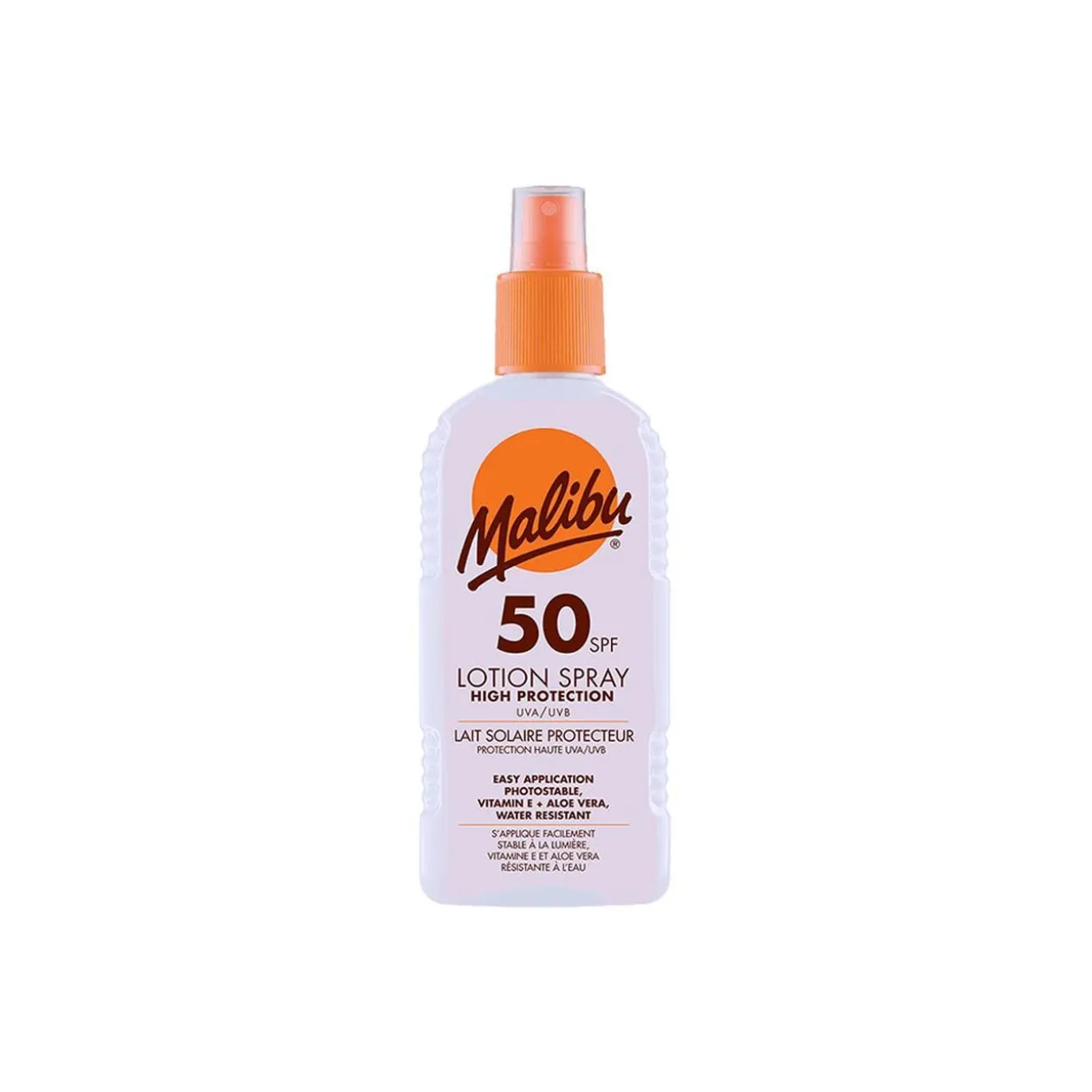 Crème solaire SPF50 haute protection Malibu lotion spray 200ml