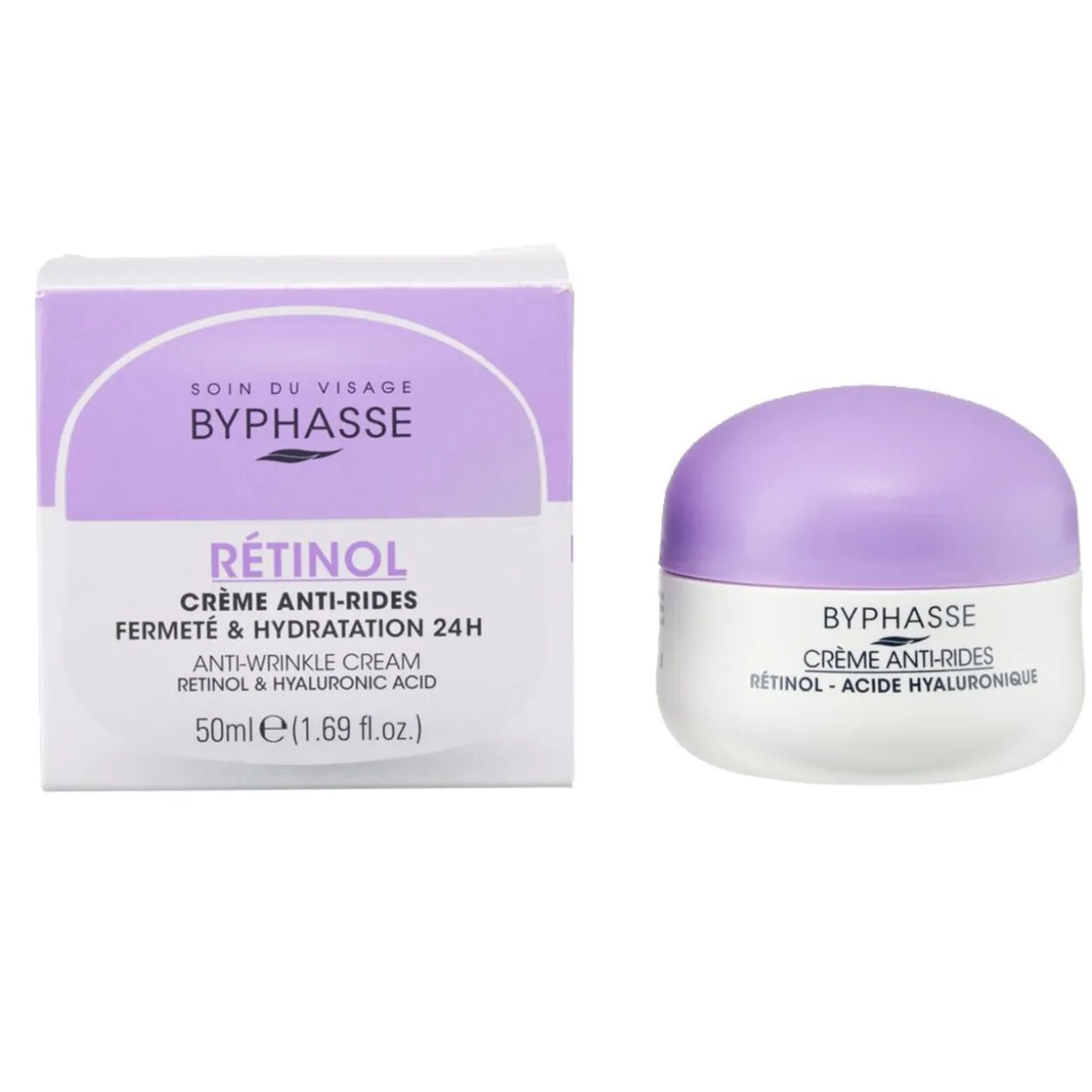 Crème visage anti-rides acide hyaluronique rétinol 24H Byphasse 50ml