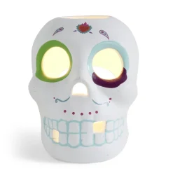 Crâne décoration Halloween en dolomite style mexicain 7x8xH10cm