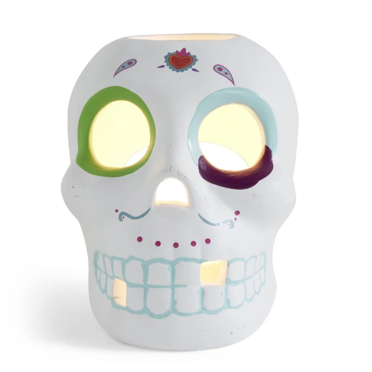 Crâne décoration Halloween en dolomite style mexicain 7x8xH10cm