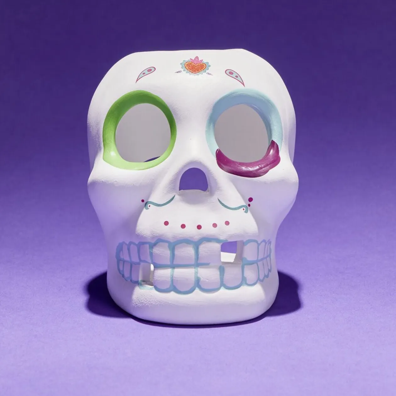 Crâne décoration Halloween en dolomite style mexicain 7x8xH10cm
