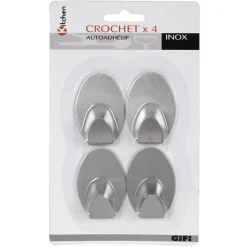 Crochet adhésif inox x4