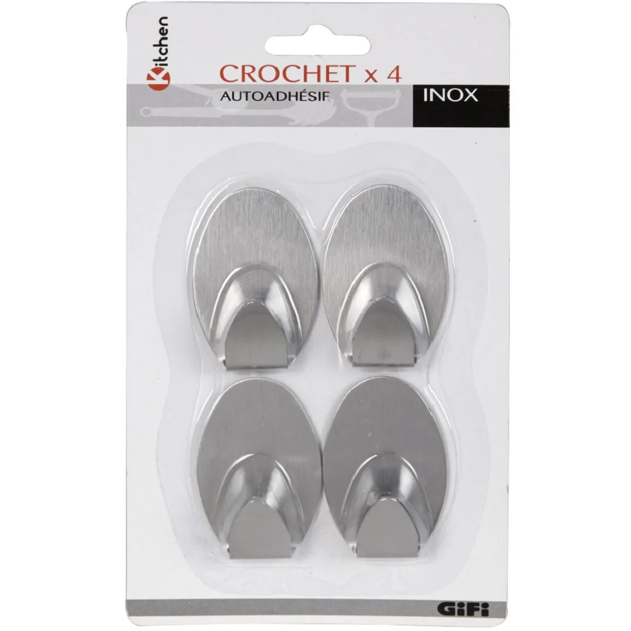 Crochet adhésif inox x4
