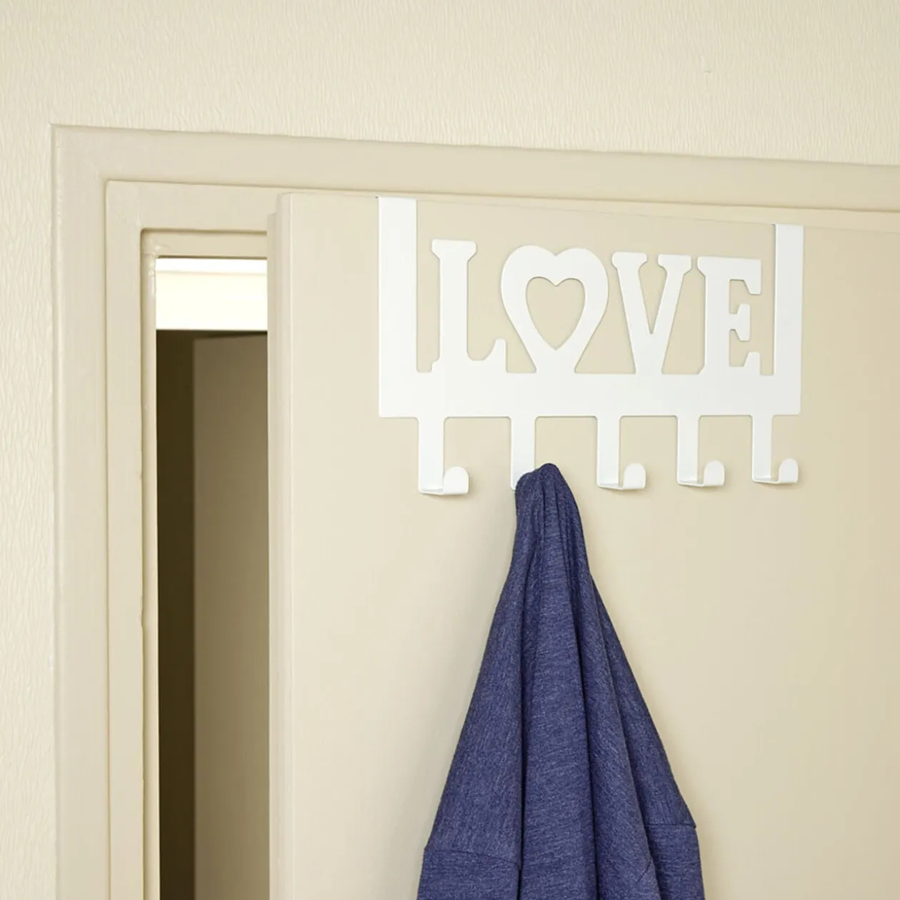 Crochet de porte LOVE en métal blanc ou noir 36,5x16,5cm - 2 modèles