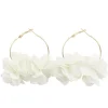 Créoles métal doré avec fleur tissu blanc Ø3,5cm