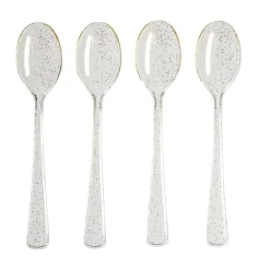 Cuillère plastique réutilisable x4 doré pailleté L17cm