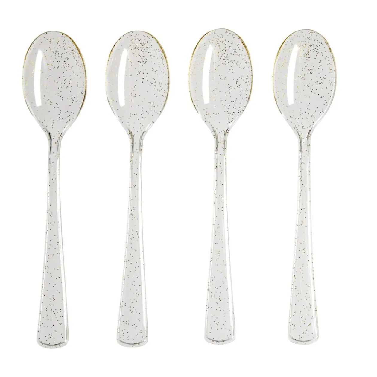 Cuillère plastique réutilisable x4 doré pailleté L17cm