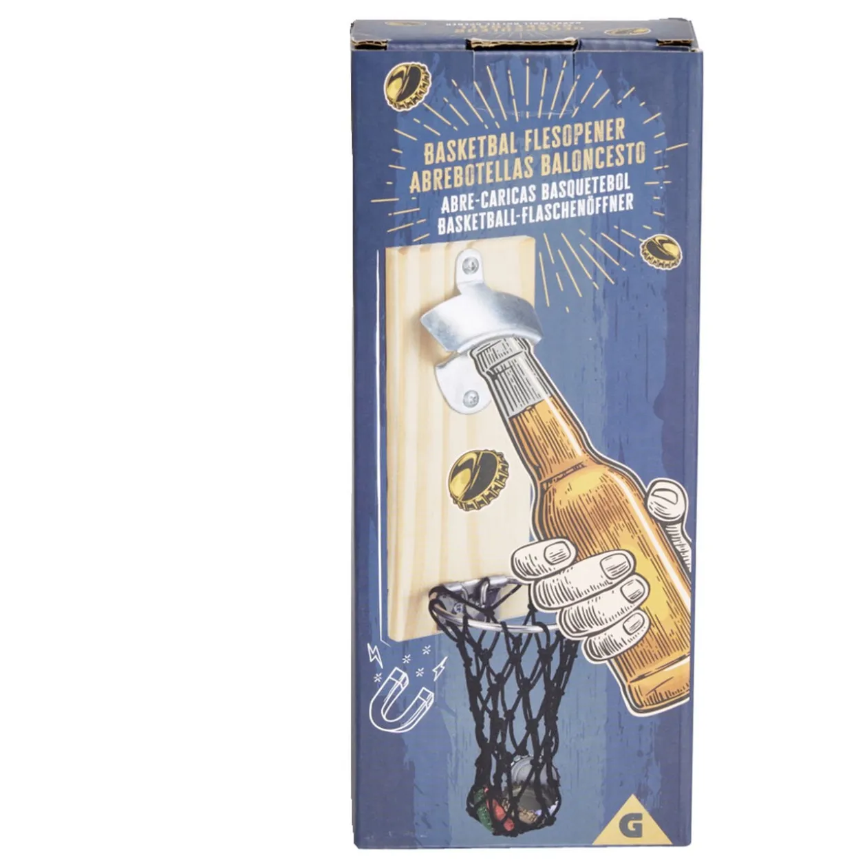 Décapsuleur mural basketball en bois 8x5xH20cm