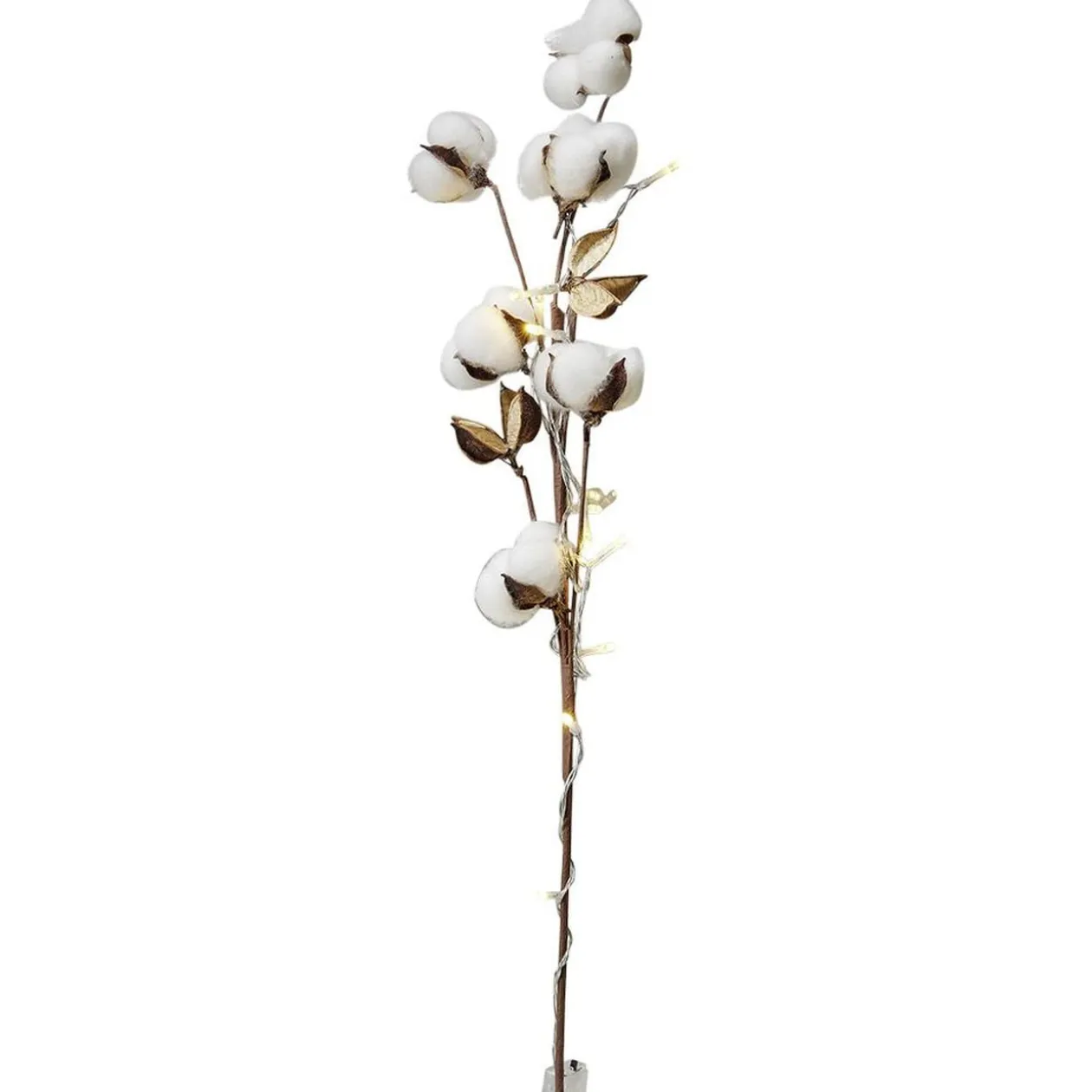 Décoration branche de coton lumineuse 10 LED blanc chaud H70 cm