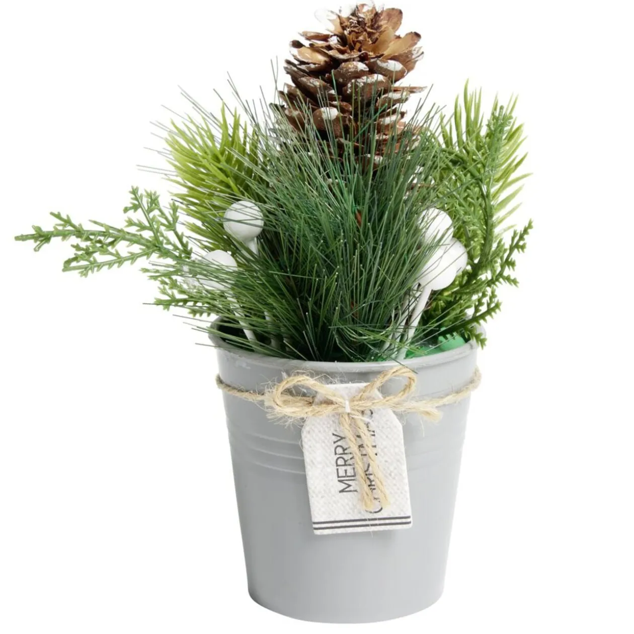 Décoration branche de pin dans pot gris Ø8xH10cm