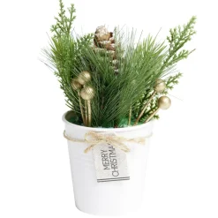 Décoration branche de pin dans pot blanc Ø8xH10cm