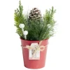 Décoration branche de pin dans pot rouge Ø8xH10cm