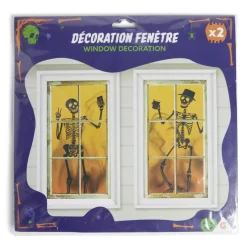 Décoration de fenêtre Halloween silhouette squelette 2 pièces 85xH165cm