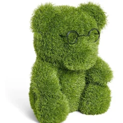 Décoration de jardin à poser gazon vert ourson lunette 47x35xH50cm