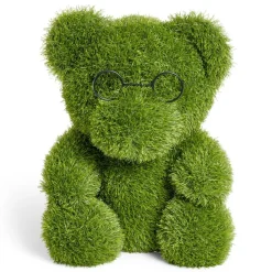 Décoration de jardin à poser gazon vert ourson lunette 47x35xH50cm