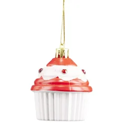 Décoration de Noël cupcake à suspendre rouge et blanc H.6 cm