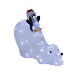 Décoration de Noël ext ours toboggan avec pingouin 50LED blanc froid H30cm