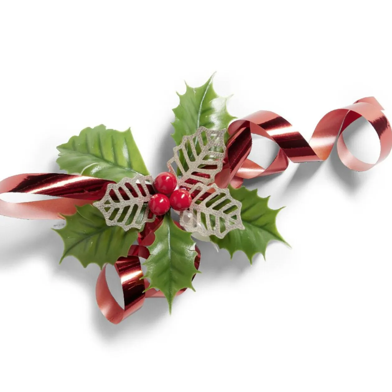 Décoration de Noël noeud et houx H20,5 cm - 3 coloris