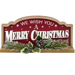 Décoration de Noël à poser bois rouge et vert 30x5xH14cm