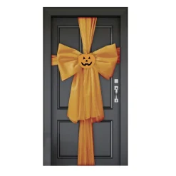 Décoration de porte Halloween noeud orange avec citrouille 160xH232cm