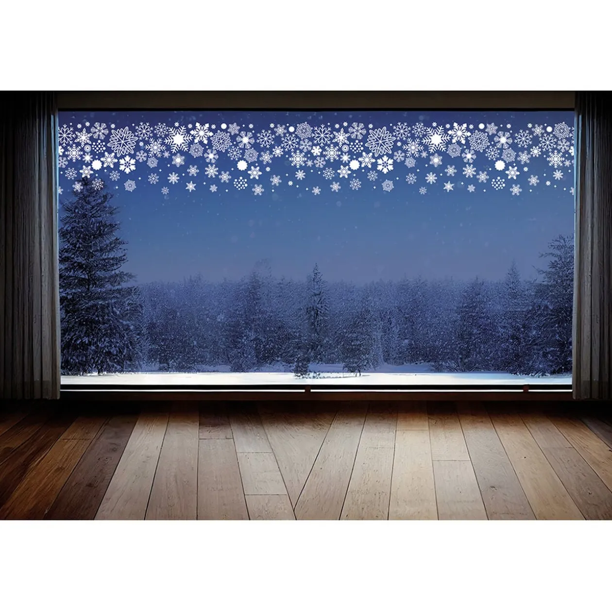 Décoration fenêtre Noël électrostatique frise de flocon 120x20cm