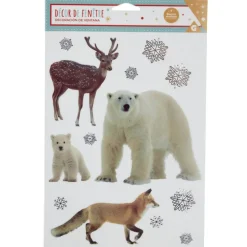 Décoration fenêtre Noël électrostatique animaux d'hiver