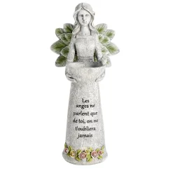 Décoration funéraire ange LED avec inscription polyrésine gris H40cm