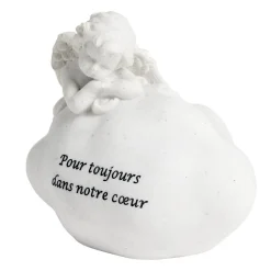 Décoration funéraire ange pensif sur nuage Pour toujours dans notre coeur < Gifi Best