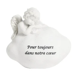 Décoration funéraire ange pensif sur nuage Pour toujours dans notre coeur < Gifi Best