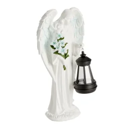 Décoration funéraire ange polyrésine avec lanterne LED 15,5x9xH31cm