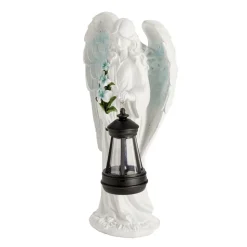 Décoration funéraire ange polyrésine avec lanterne LED 15,5x9xH31cm