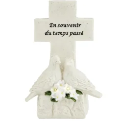 Décoration funéraire solaire forme croix solaire avec colombes H15,5cm < Gifi Clearance