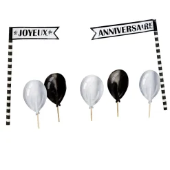 Décoration gâteau Joyeux anniversaire et ballons noirs et gris < Gifi Outlet
