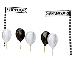 Décoration gâteau Joyeux anniversaire et ballons noirs et gris < Gifi Outlet