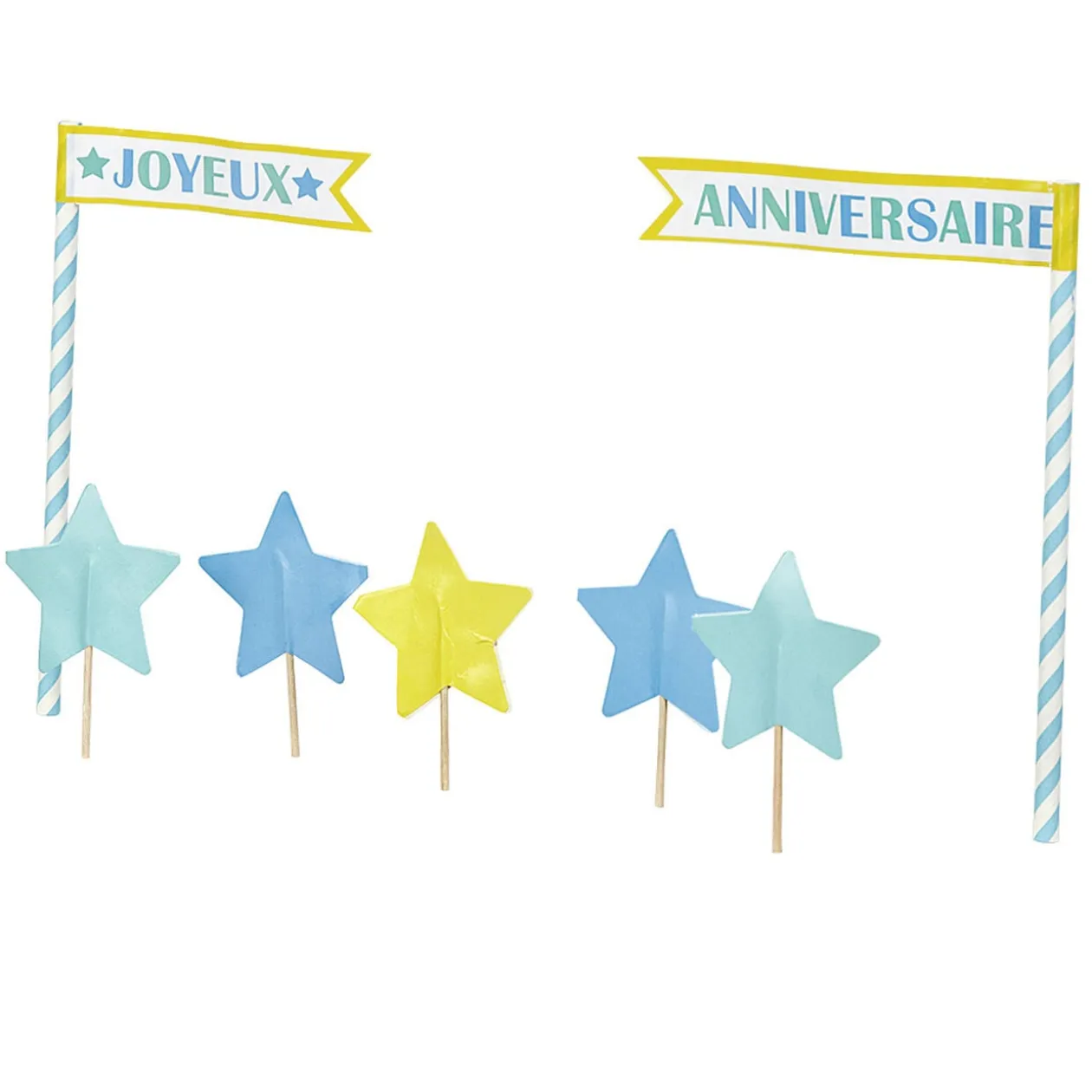 Décoration gâteau Joyeux anniversaire et étoiles