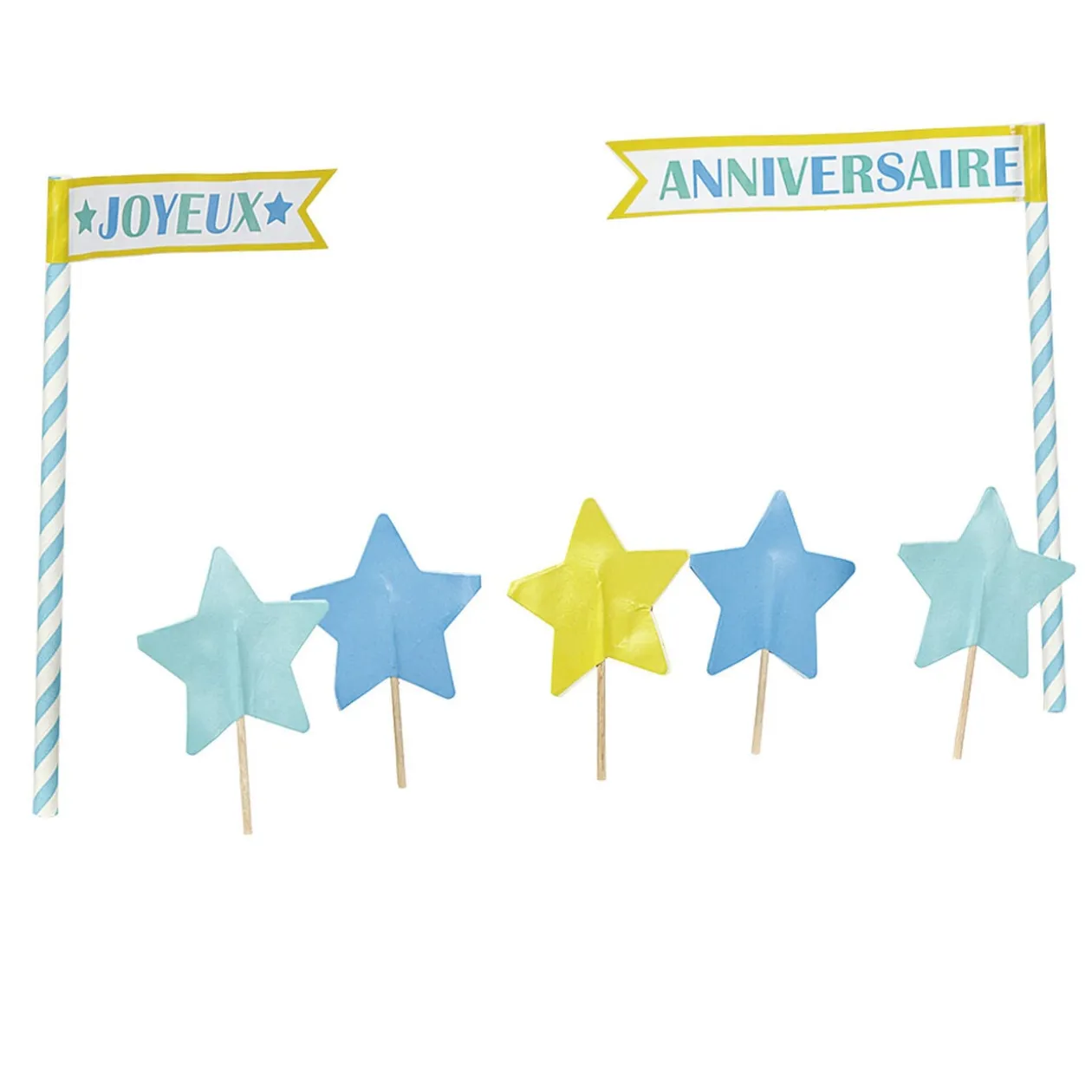 Décoration gâteau Joyeux anniversaire et étoiles