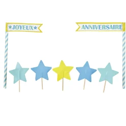 Décoration gâteau Joyeux anniversaire et étoiles