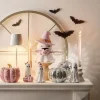 Décoration Halloween citrouille fantômes relief résine rose Ø16xH13,5cm