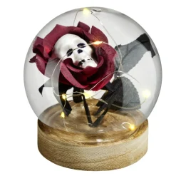 Décoration Halloween fleur immortelle LED sous bocal avec tête de mort Ø12cm