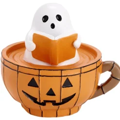 Décoration Halloween LED tasse fantôme citrouille résine orange
